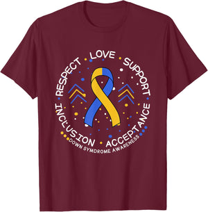 Down Syndrome Ribbon Respect Support Down Syndrome Awareness T-Shirt - T-Shirt | Maroon