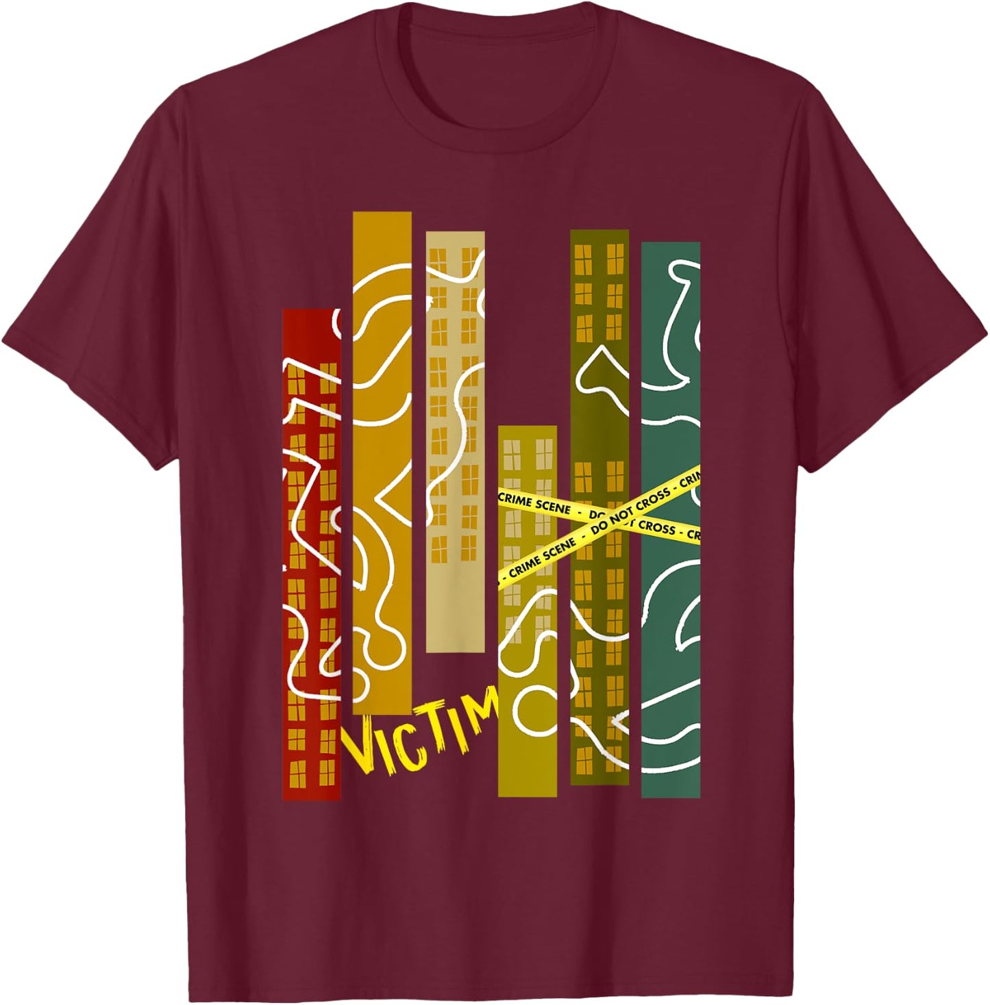 Crime Scene Victim Murder Mystery Dinner Chalk Outline T-Shirt - T-Shirt | Maroon