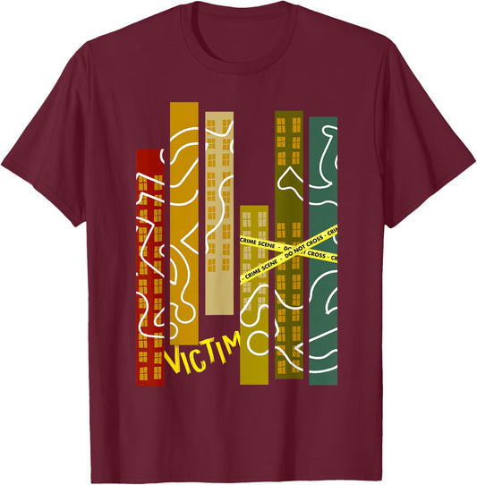 Crime Scene Victim Murder Mystery Dinner Chalk Outline T-Shirt - T-Shirt | Maroon