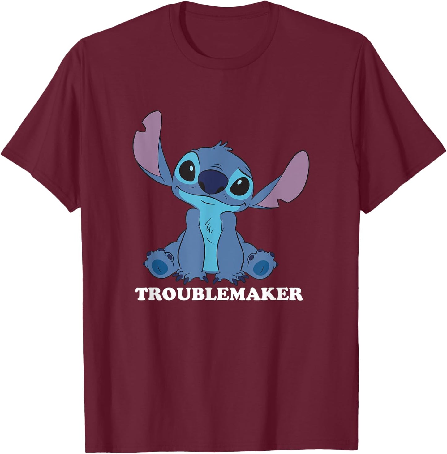 Disney Lilo & Stitch Troublemaker Cute Stitch Big Portrait T-Shirt - T-Shirt | Maroon