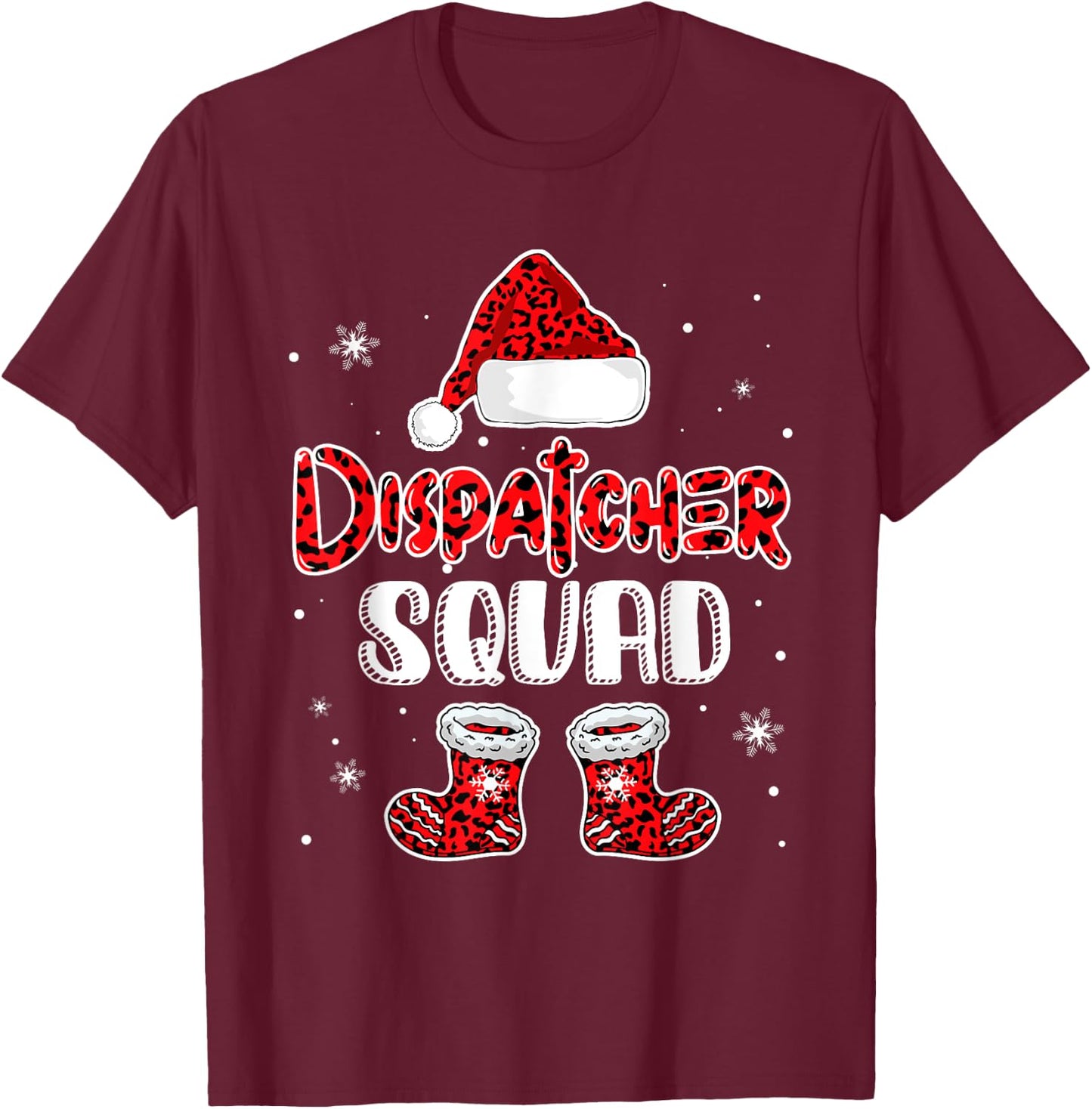 Dispatcher Squad Leopard Santa's Hat Christmas Dispatcher T-Shirt - T-Shirt | Maroon