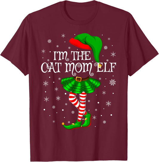 Matching Family Group I'm The Cat Mom Elf Christmas T-Shirt - T-Shirt | Maroon