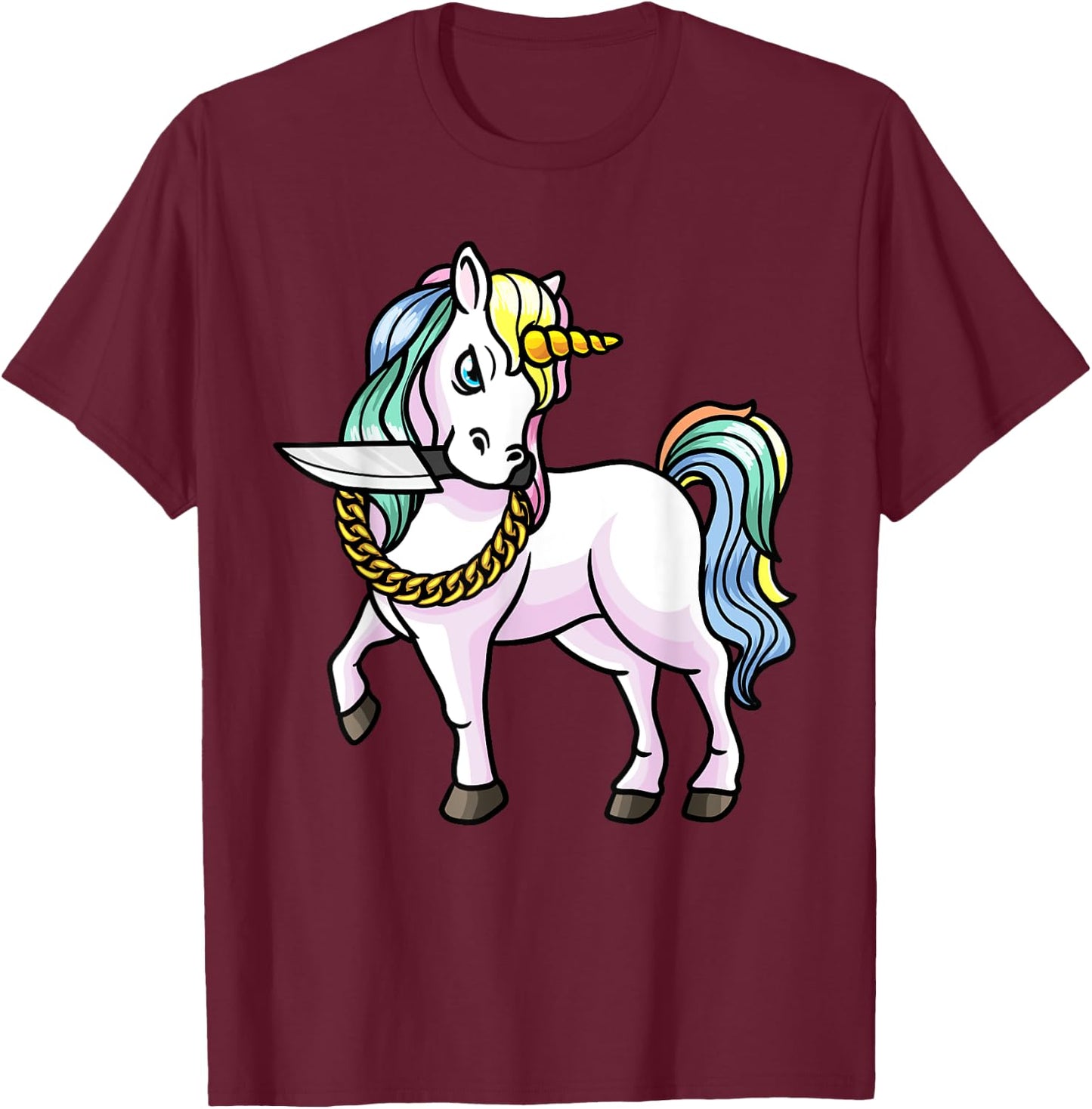 Unicorn With Knife Girls Women T-Shirt - T-Shirt | Maroon