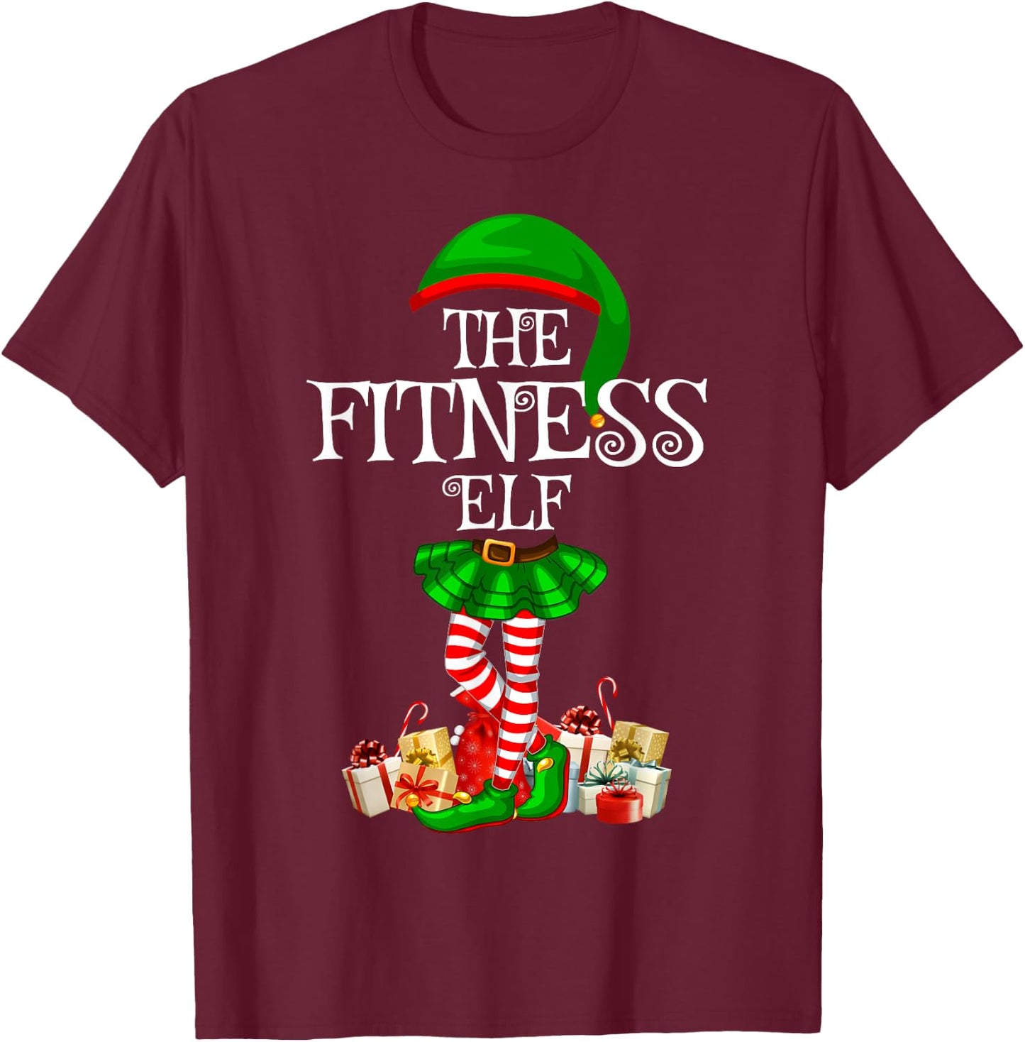 Matching Family Funny The Fitness Elf Christmas T-Shirt - T-Shirt | Maroon