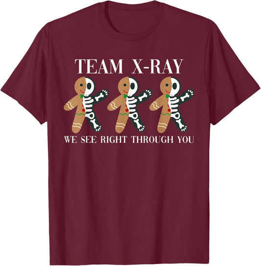 X-Ray Gingerbread Man Skeleton Christmas Nurse Xray Tech T-Shirt - T-Shirt | Maroon