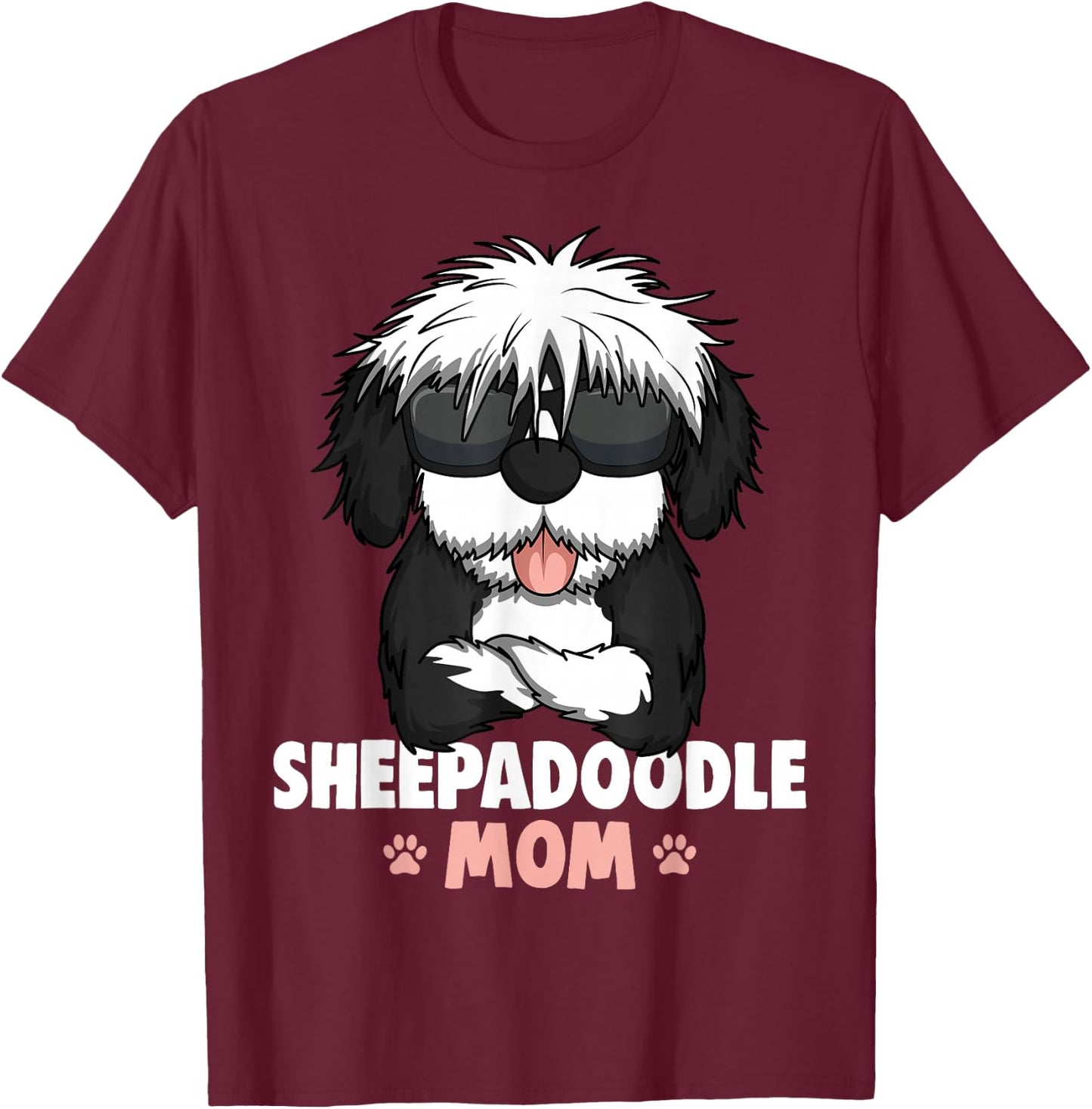 Sheepadoodle Mom Dog T-Shirt - T-Shirt | Maroon