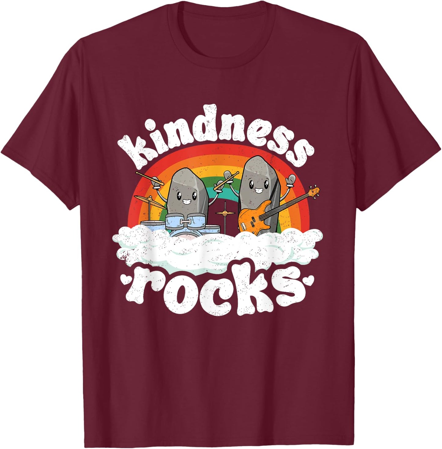 Anti Bullying Rainbow Hippie Music Teacher Kindness Rocks Women Kids T-Shirt - T-Shirt | Maroon