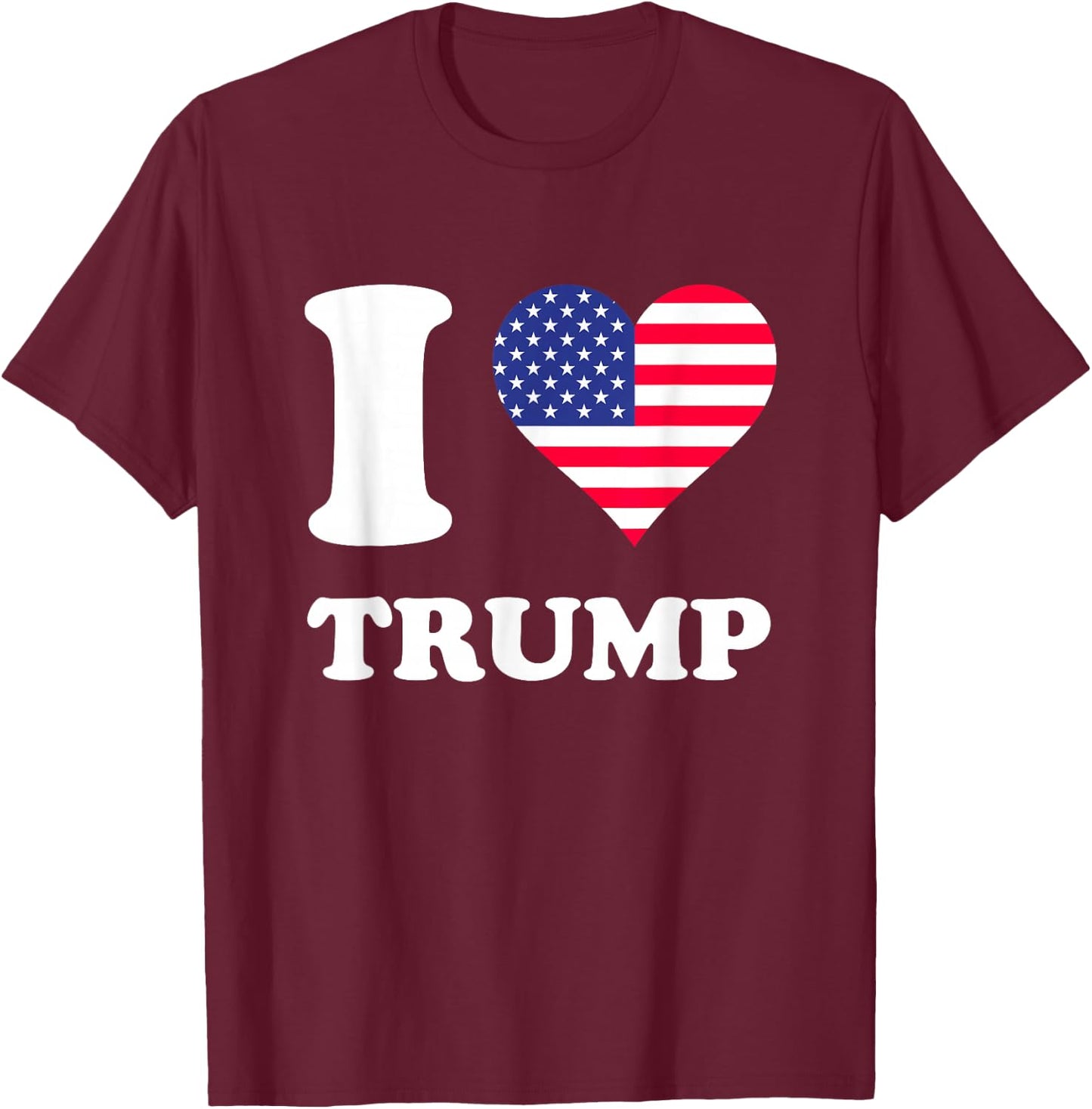 USA Flags Heart I Love Trump T-Shirt - T-Shirt | Maroon