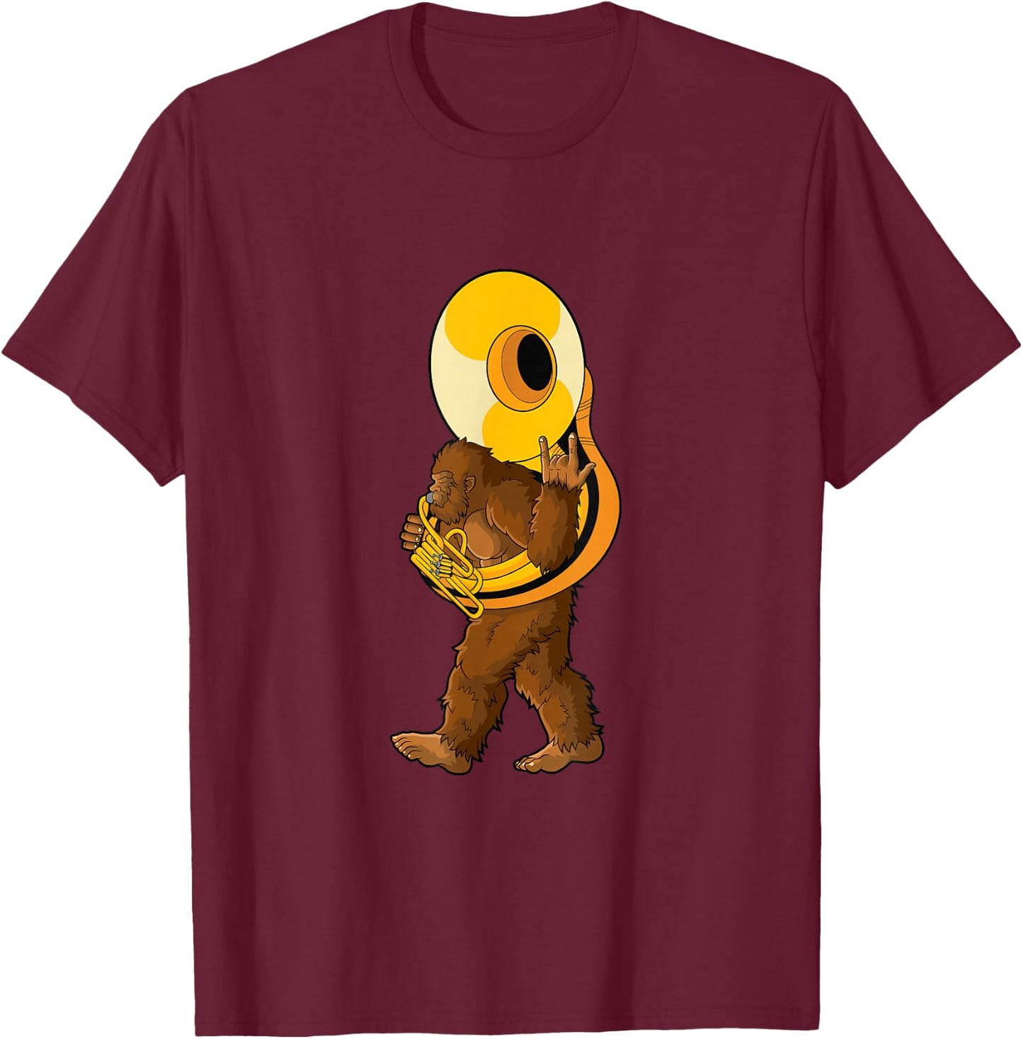 Marching band gifts for musicians Bigfoot Playing Sousaphone Instrument Tuba T-Shirt - T-Shirt | Maroon