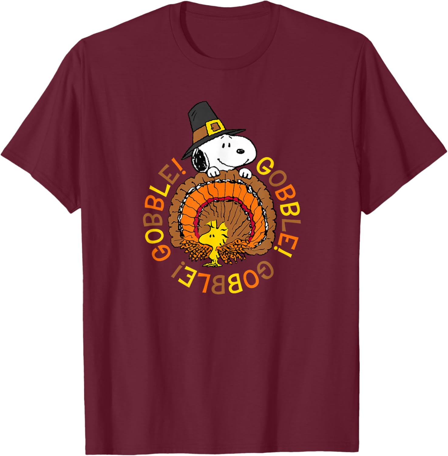 Peanuts Snoopy and Woodstock Thanksgiving Gobble T-Shirt - T-Shirt | Maroon