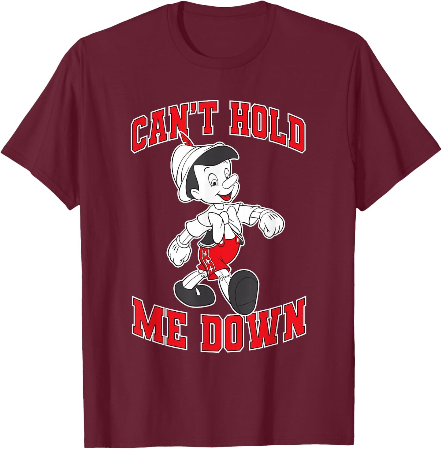 Disney Pinocchio Can't Hold Me Down Vintage Portrait T-Shirt - T-Shirt | Maroon