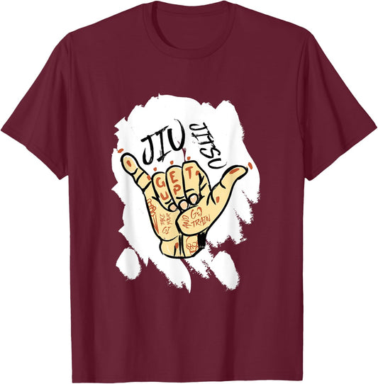 Brazilian Jiu Jitsu and Tattoo - BJJ and Grappling T-Shirt - T-Shirt | Maroon