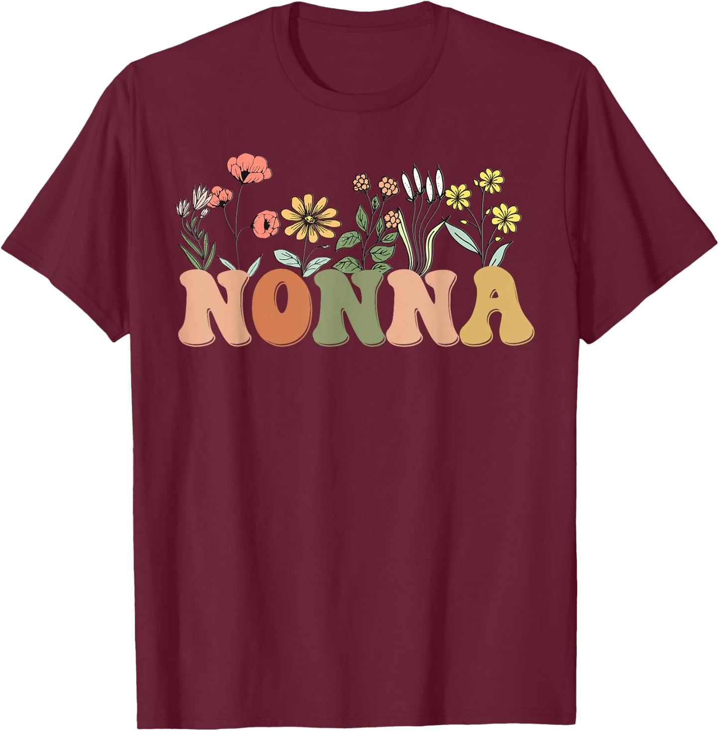 Wildflowers Nonna Floral Mother's Day Nonna T-Shirt - T-Shirt | Maroon