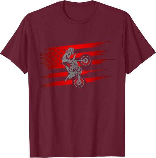 American Flag Motocross Apparel - Motocross Dirt Bike Girls Kids Men T-Shirt - T-Shirt | Maroon