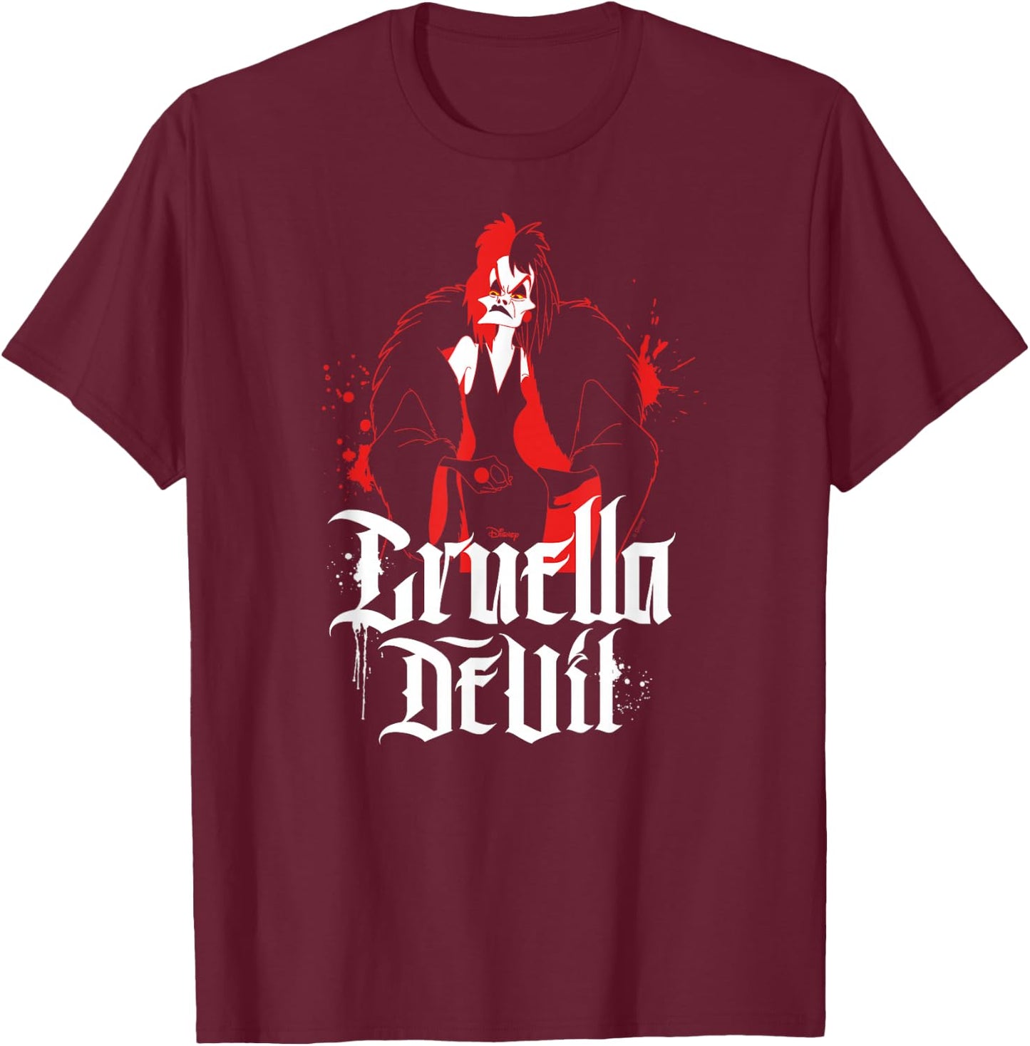 Disney Villains - Cruella De Vil Character Splatter T-Shirt - T-Shirt | Maroon