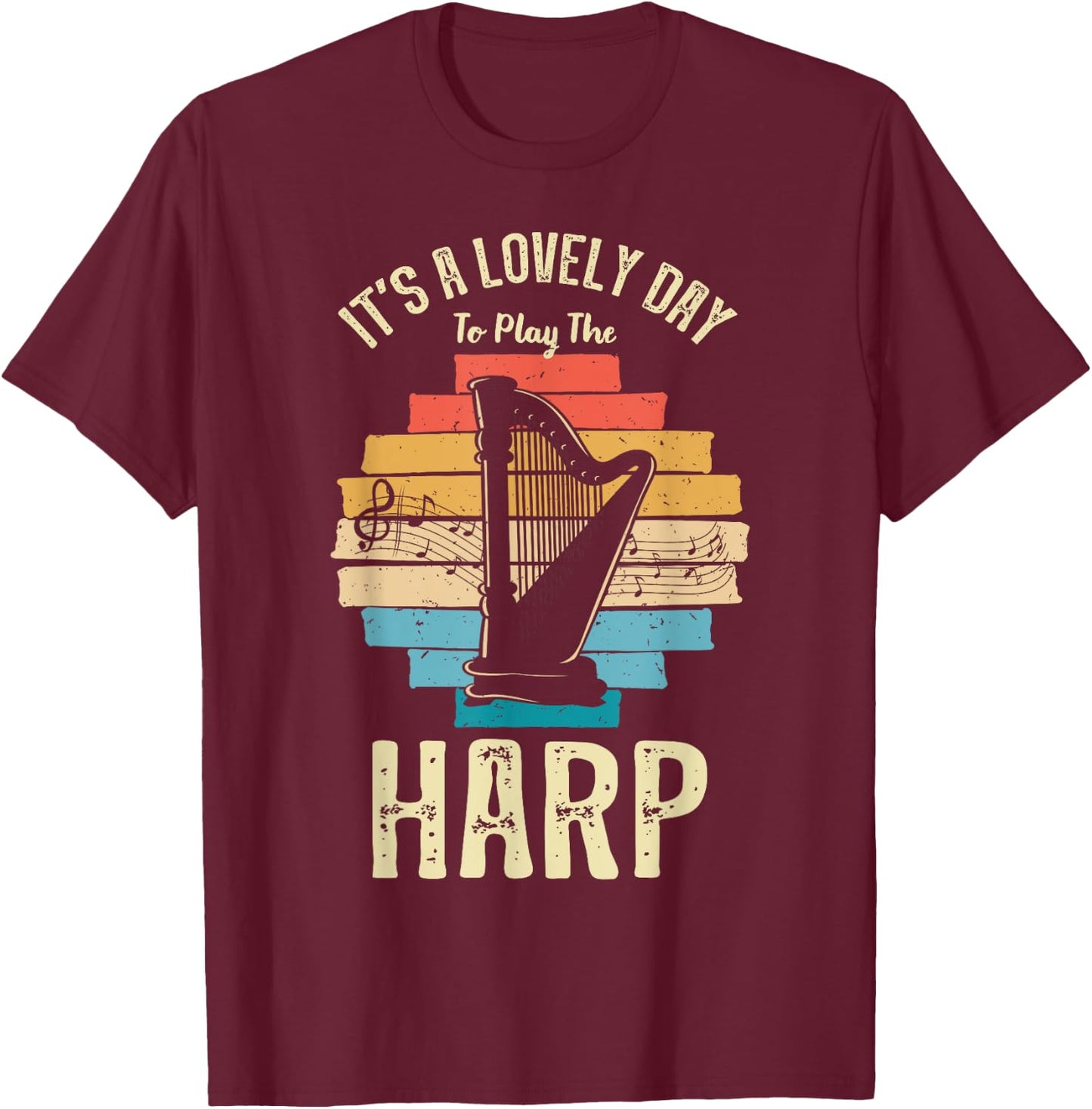Harp Player Harpist Retro Vintage Musician Music Lover T-Shirt - T-Shirt | Maroon