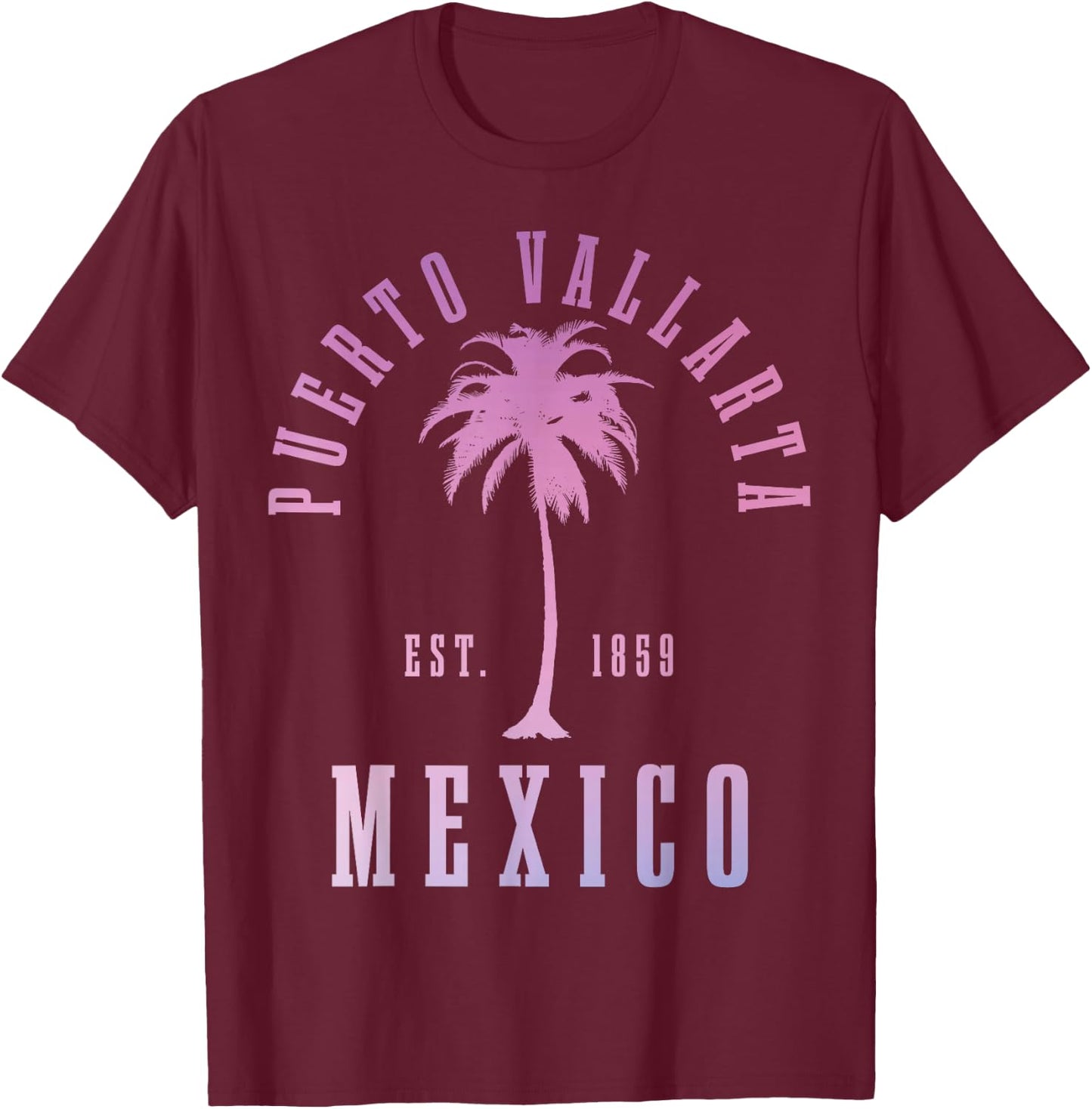 Puerto Vallarta Mexico Palm Tree Vintage Mexican T-Shirt - T-Shirt | Maroon