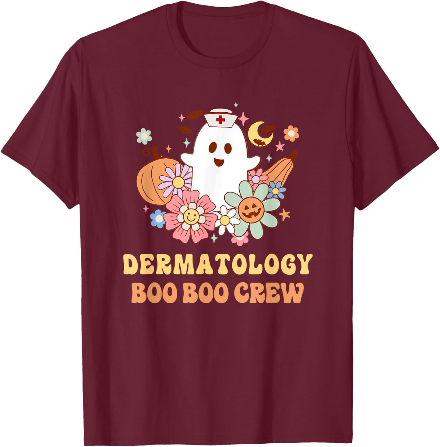 Dermatology Boo Boo Crew Nurse Halloween T-Shirt - T-Shirt | Maroon