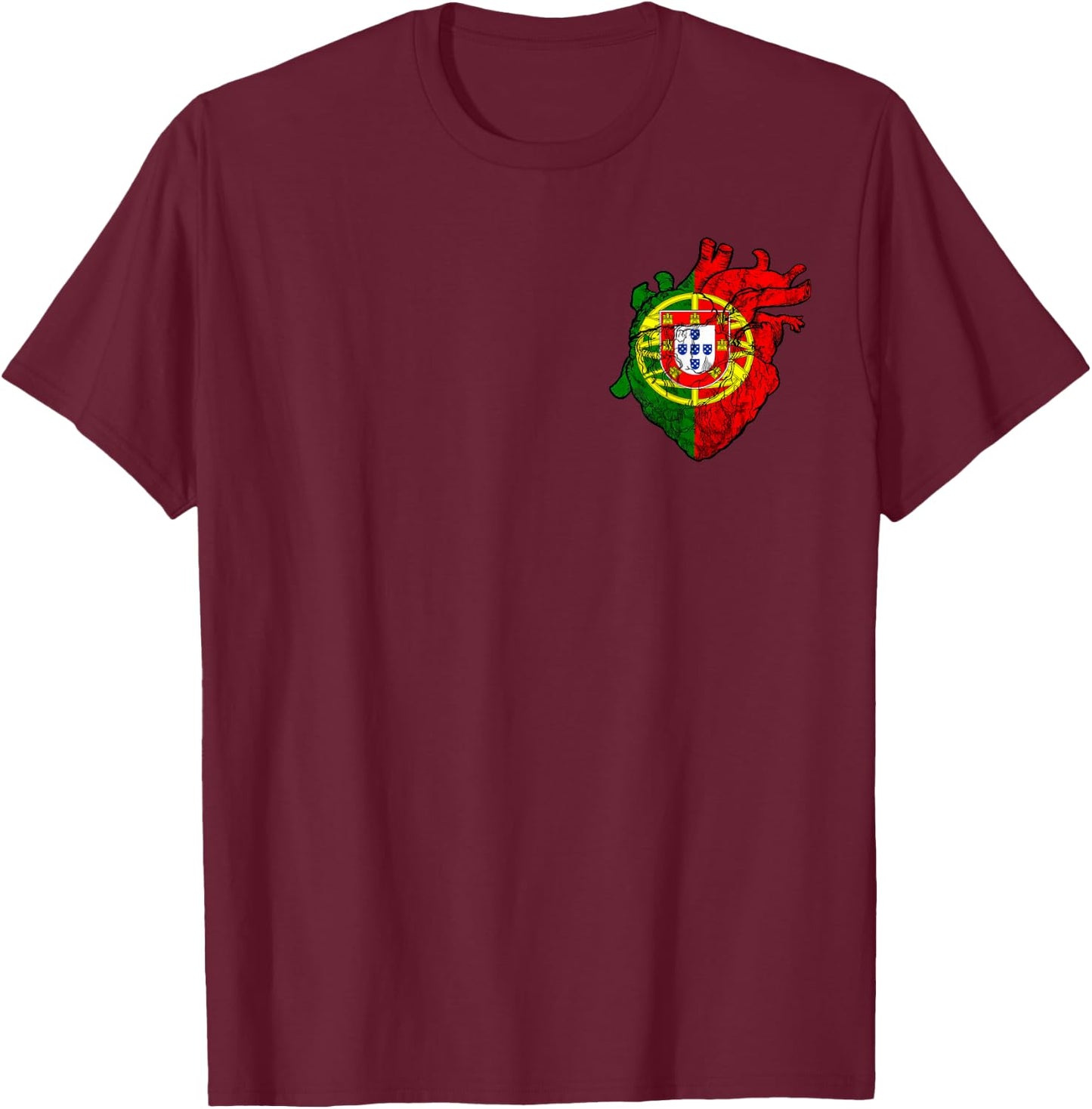 Portugal Heart Vein Love Portuguese Flag Portuguese Roots T-Shirt - T-Shirt | Maroon