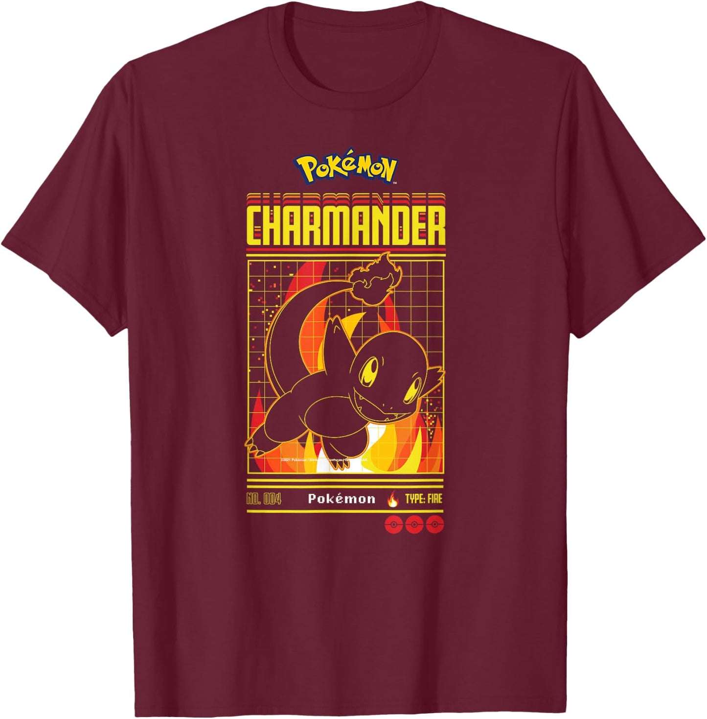 Pokémon - Charmander Retro Gamer T-Shirt - T-Shirt | Maroon