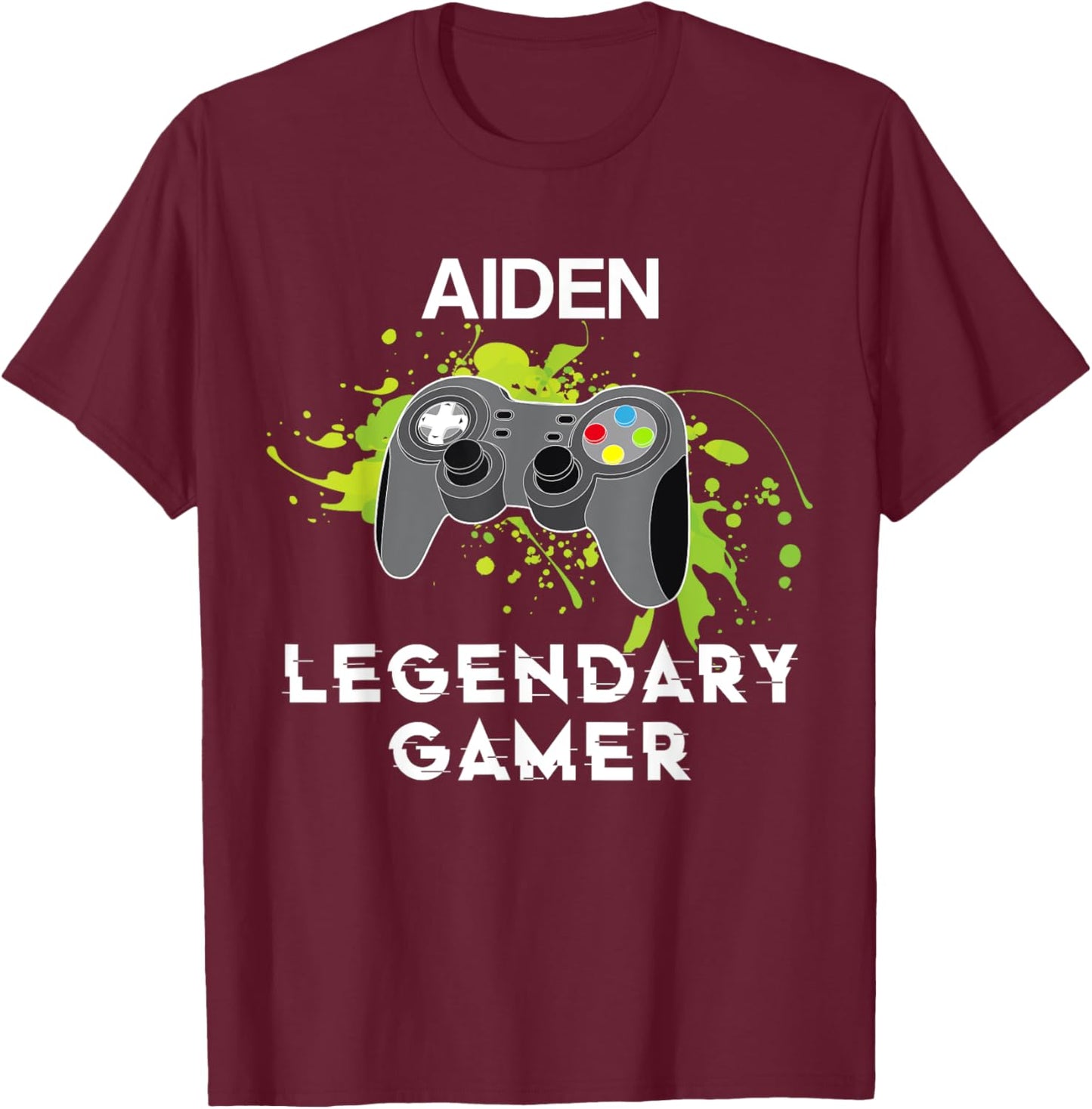 Aiden Name Gift - Personalized Legendary Gamer T-Shirt - T-Shirt | Maroon