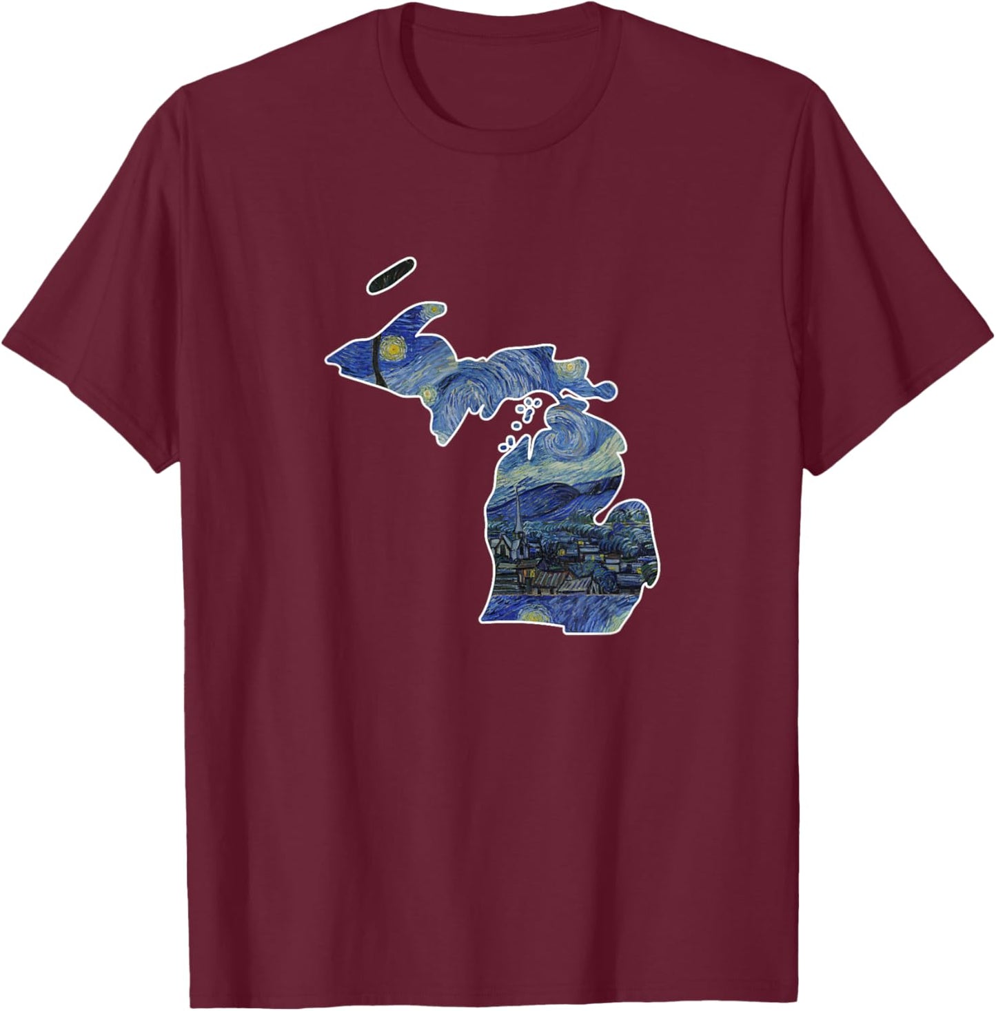 Michigan Starry Night Style State T-Shirt - T-Shirt | Maroon