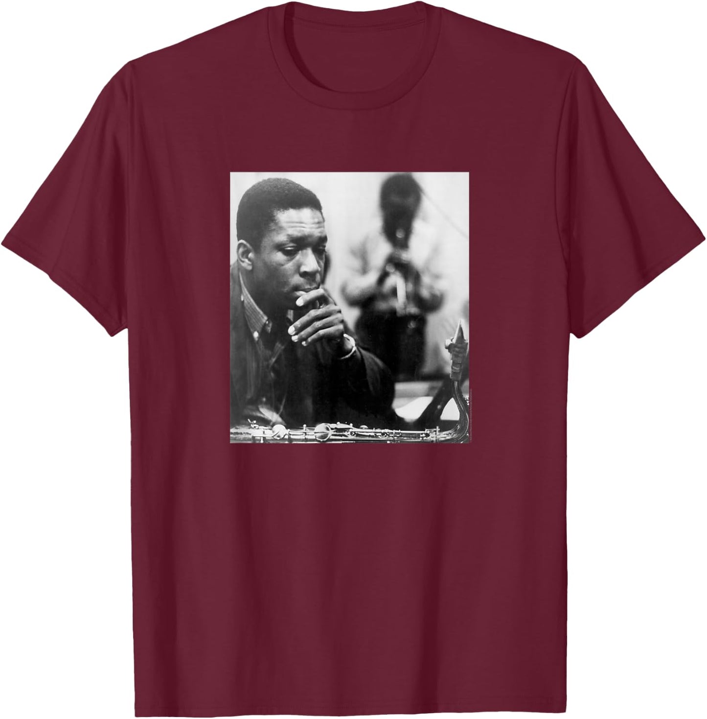 John Coltrane Black and White Photo T-Shirt - T-Shirt | Maroon