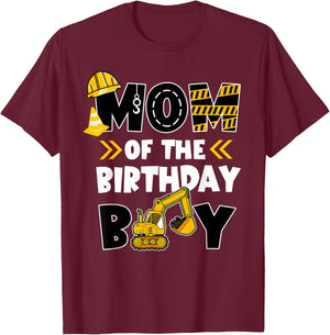 Mom of The Birthday Boy Shirt Construction Truck Digger T-Shirt - T-Shirt | Maroon