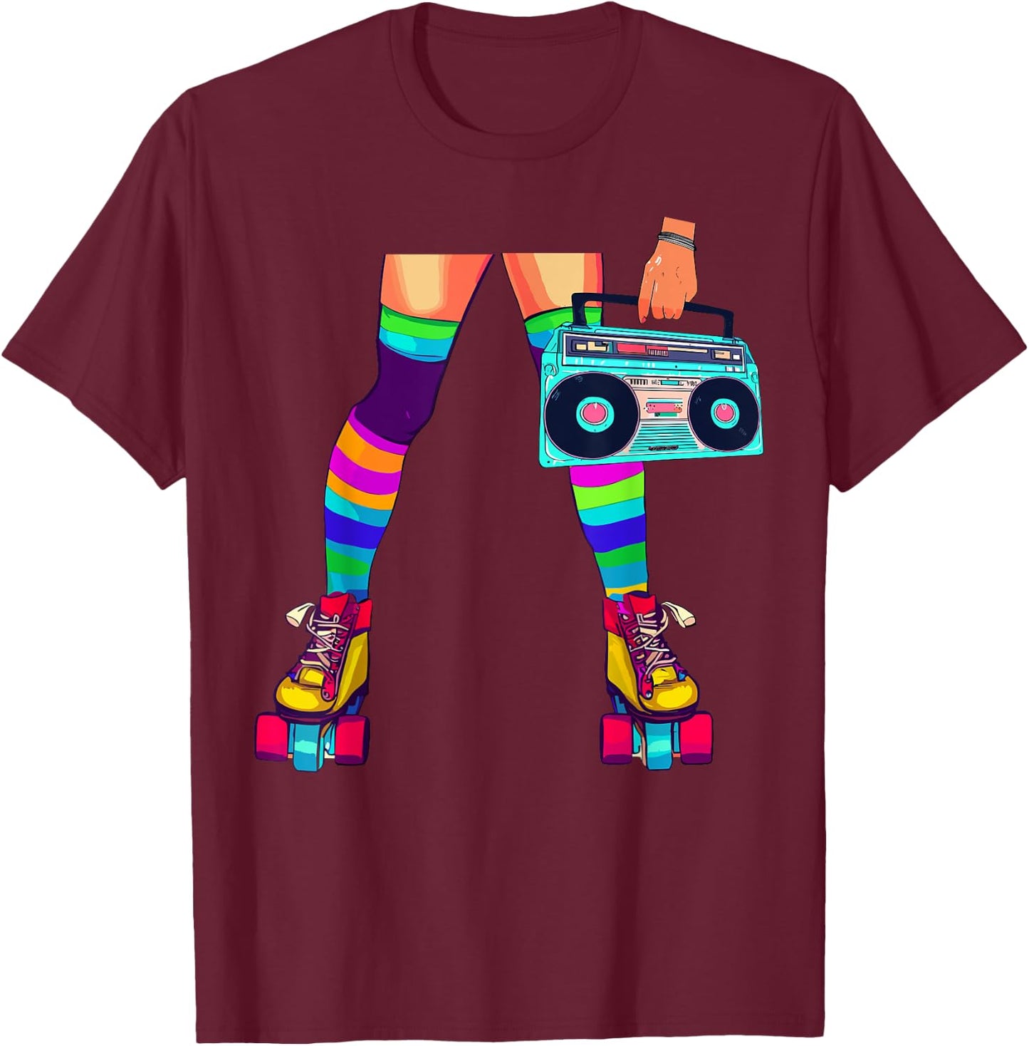 Retro Rollerskates Funny 80's Roller Disco Skating Girl T-Shirt - T-Shirt | Maroon