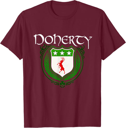 Doherty Surname Irish Clan Tartan Badge Ireland T-Shirt - T-Shirt | Maroon
