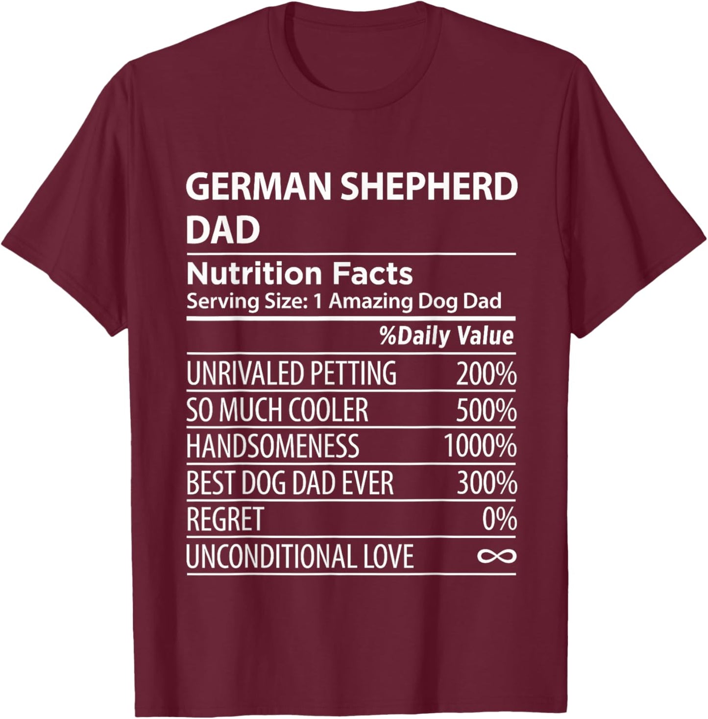 German Shepherd Dad Nutrition Facts Funny German Shepherd T-Shirt - T-Shirt | Maroon