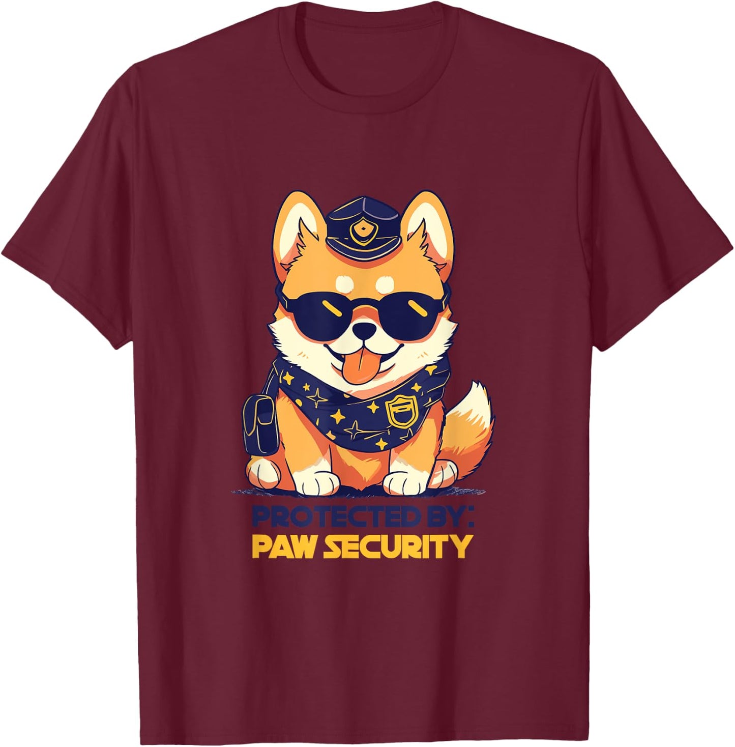 Cute Pomeranian Dog Protected By Paw Security Sunglasses Men Women Kids T-Shirt - T-Shirt | Maroon