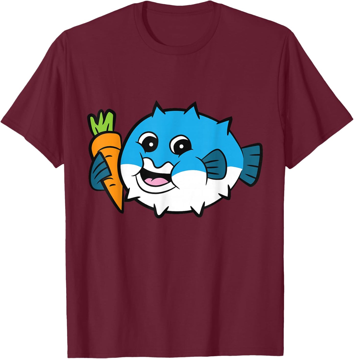 Pufferfish Eating Carrot Meme Funny Pufferfish T-Shirt - T-Shirt | Maroon