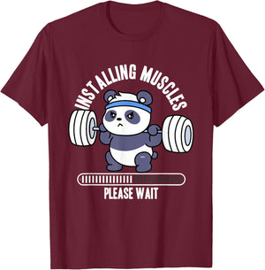 Installing Muscles Please Wait Panda Weight Lifting Barbell T-Shirt - T-Shirt | Maroon