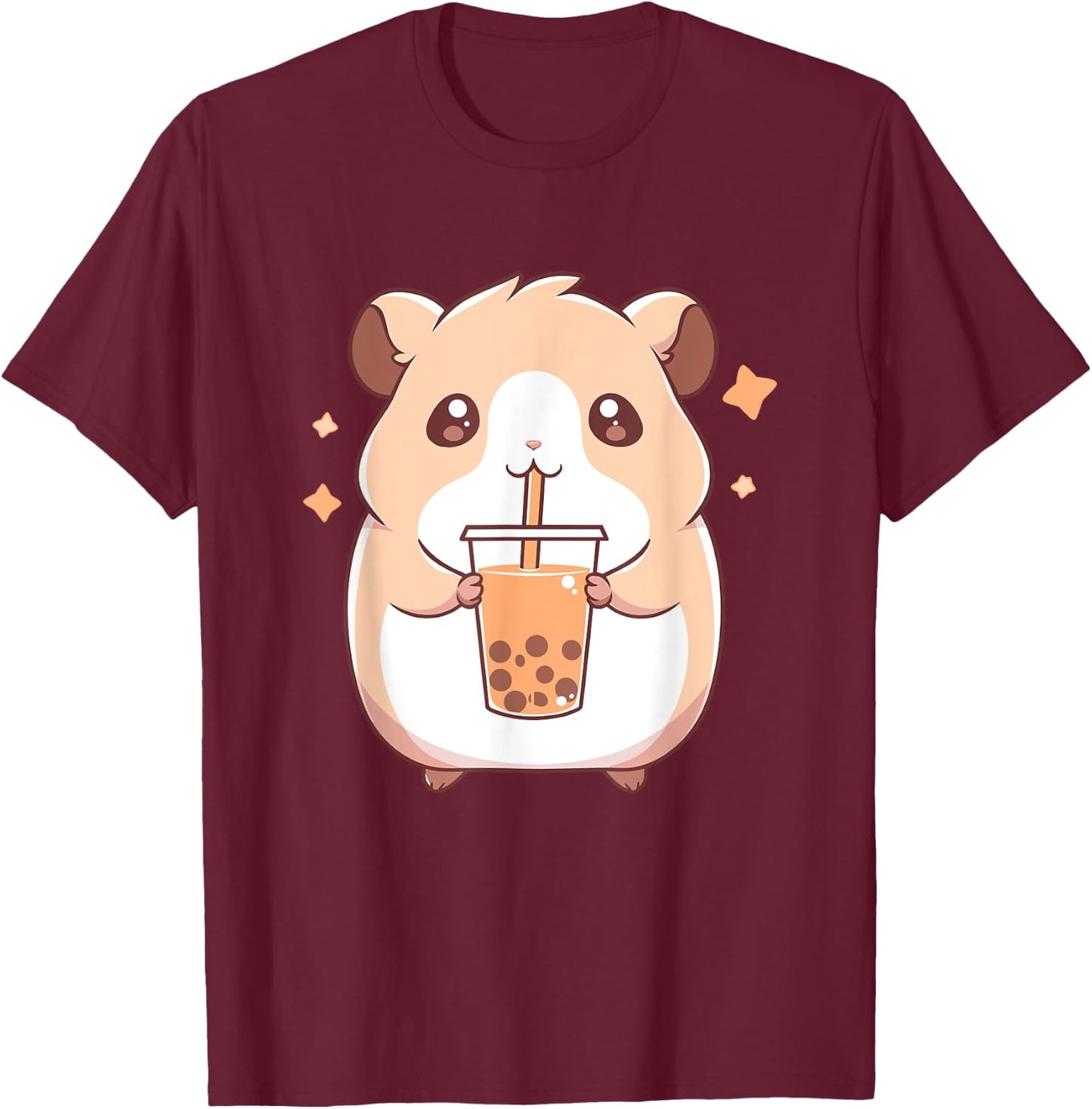 Kawaii Cute Hamster Drinking Boba Bubble Milk Tea T-Shirt - T-Shirt | Maroon