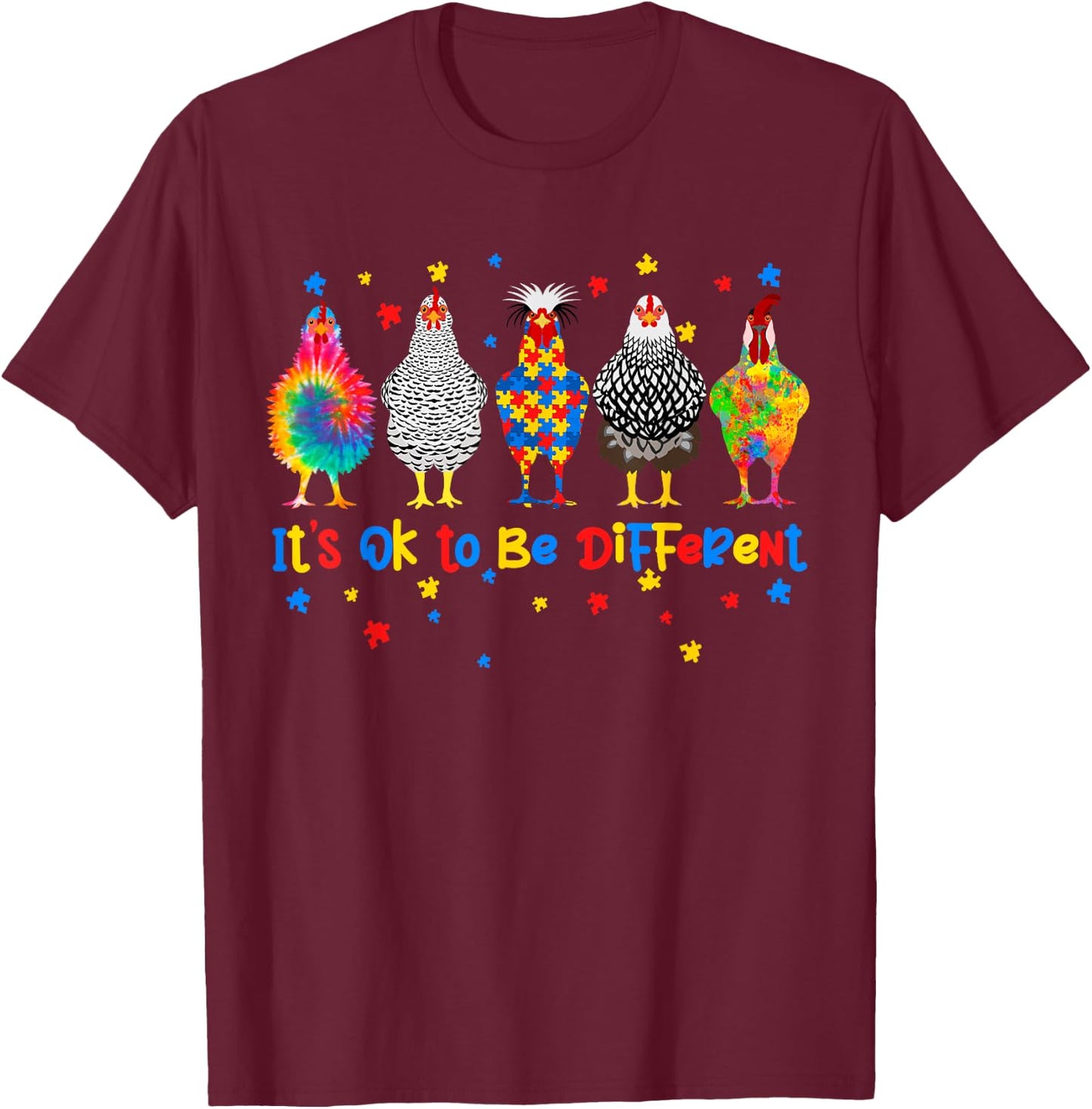 Its Ok To Be Different Chicken Autism Awareness Month Kids T-Shirt - T-Shirt | Maroon