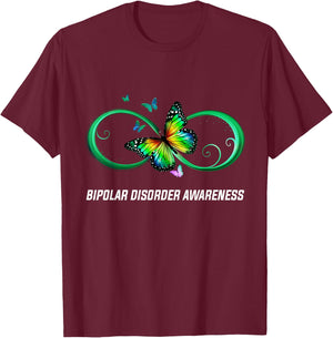 Infinity Butterfly Bipolar Disorder Awareness T-Shirt - T-Shirt | Maroon