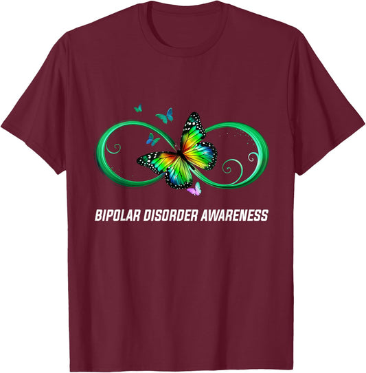 Infinity Butterfly Bipolar Disorder Awareness T-Shirt - T-Shirt | Maroon