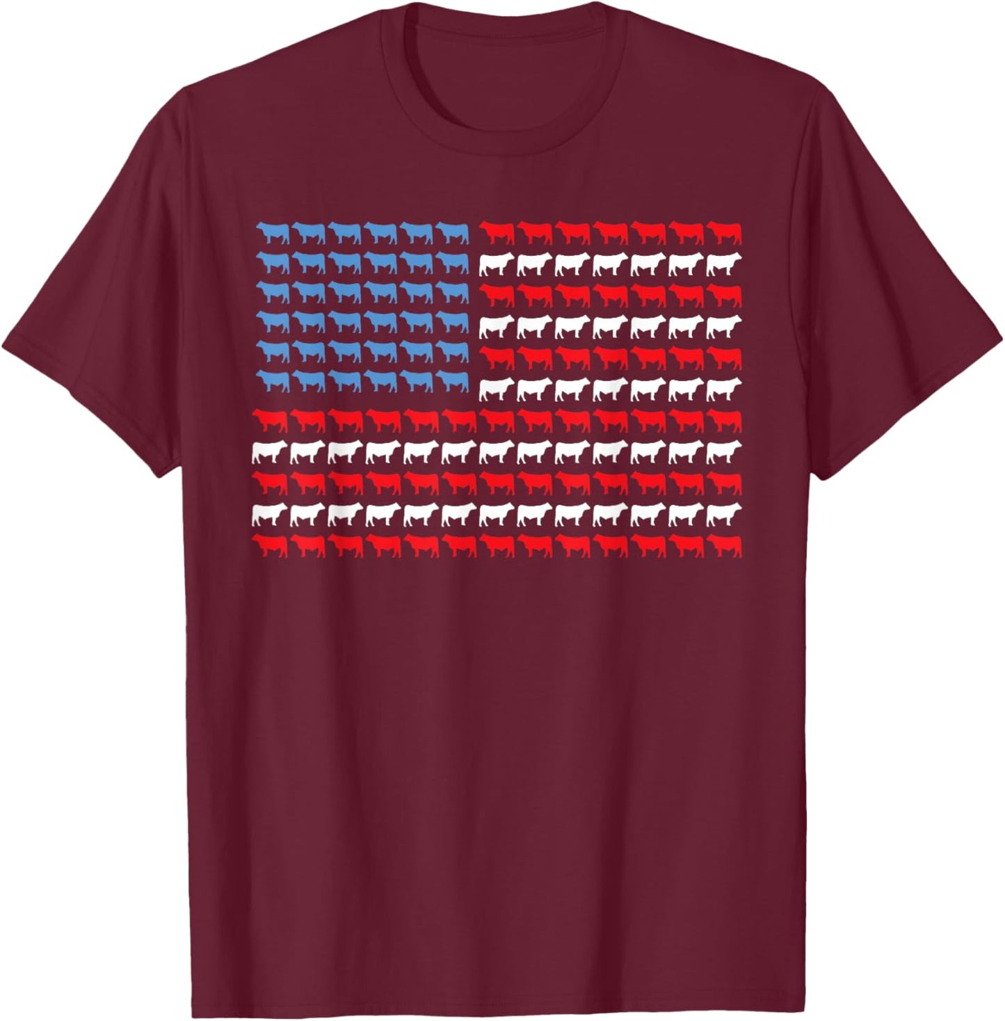 Cow American Flag Heifer Us 4th of July Farm Cattle USA Cow T-Shirt - T-Shirt | Maroon