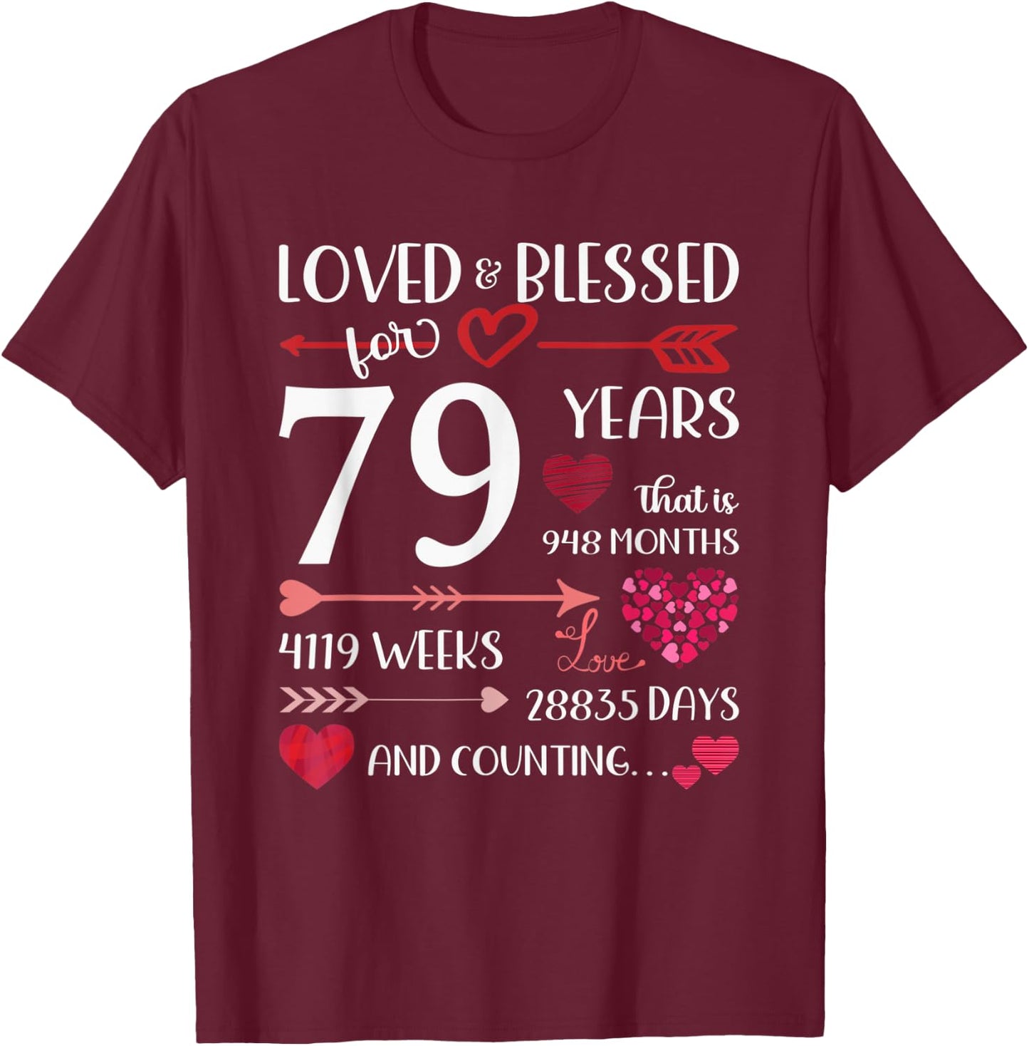 Loved And Blessed For 79 Years Old 79th Birthday Mothers Day T-Shirt - T-Shirt | Maroon