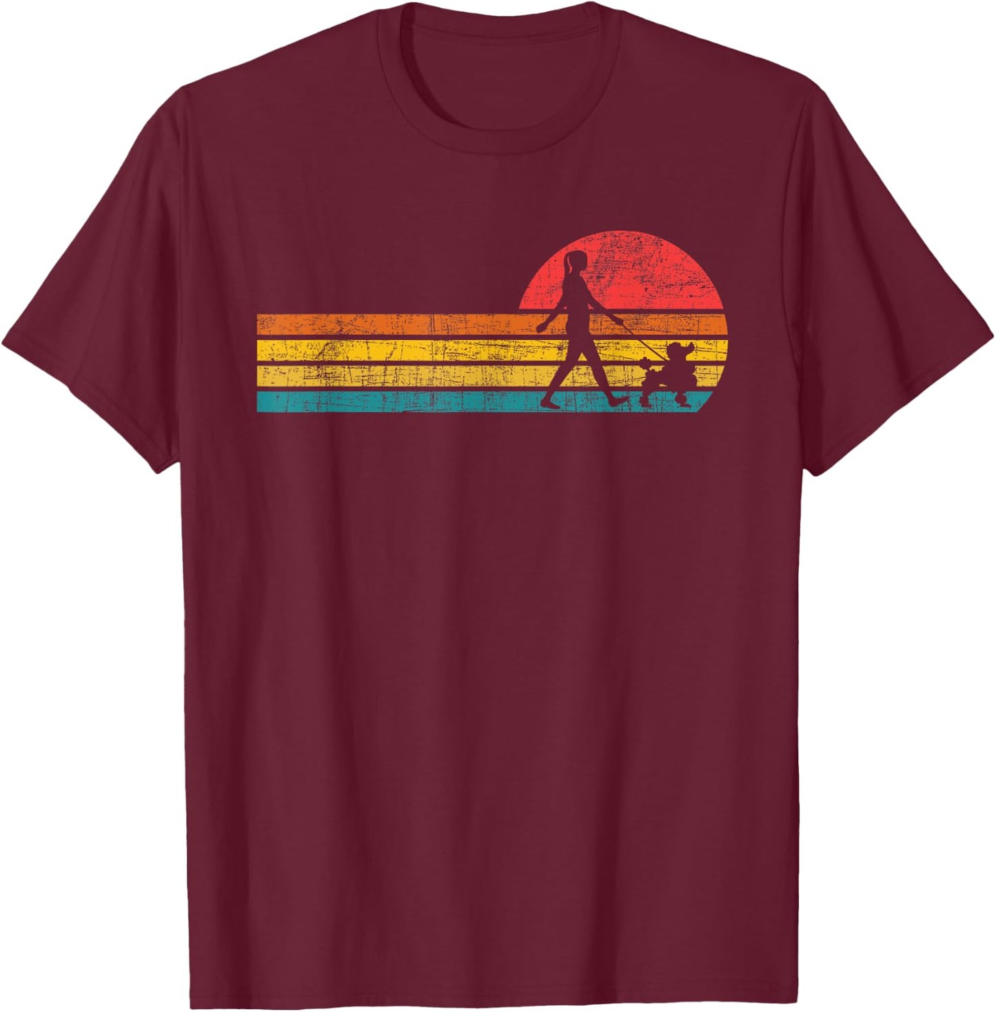 Girl Walking With Poodle - Retro Vintage Dog Trainer Breeder T-Shirt - T-Shirt | Maroon