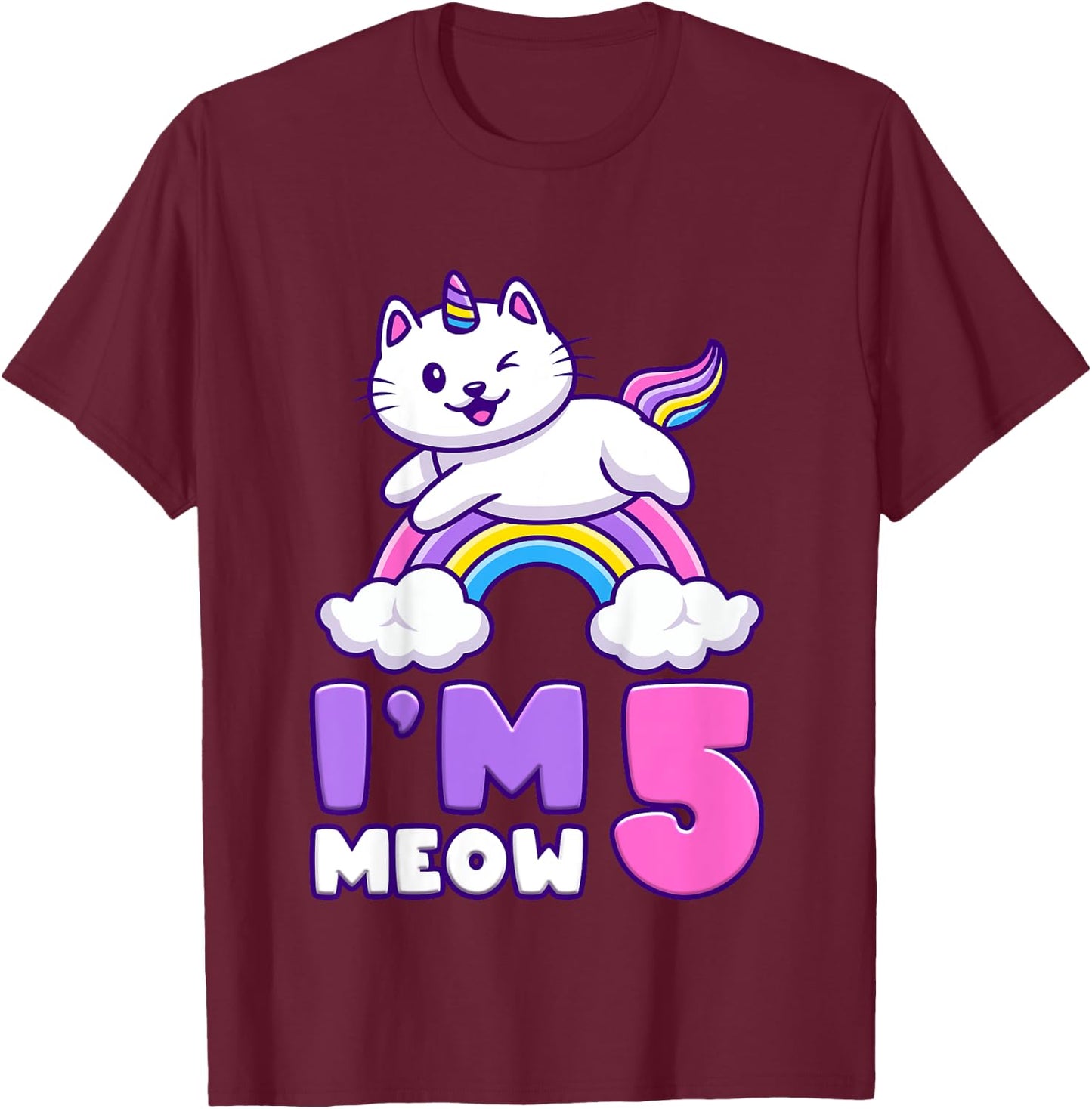 Birthday girl 5 years old, cat, unicorn, 5th birthday T-Shirt - T-Shirt | Maroon