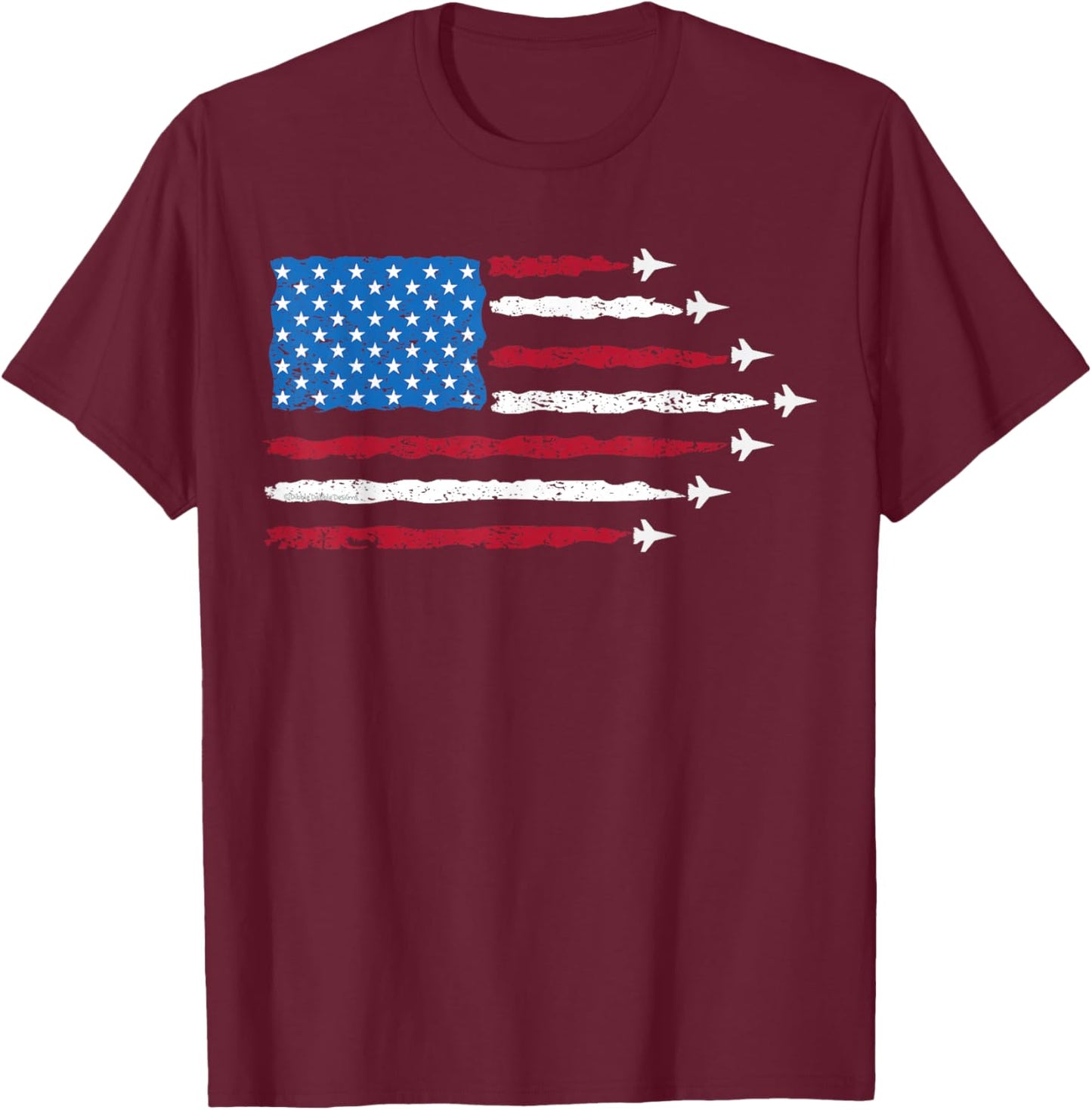 Patriotic Red White Blue USA Flag Fighter Jets 4th of July T-Shirt - T-Shirt | Maroon