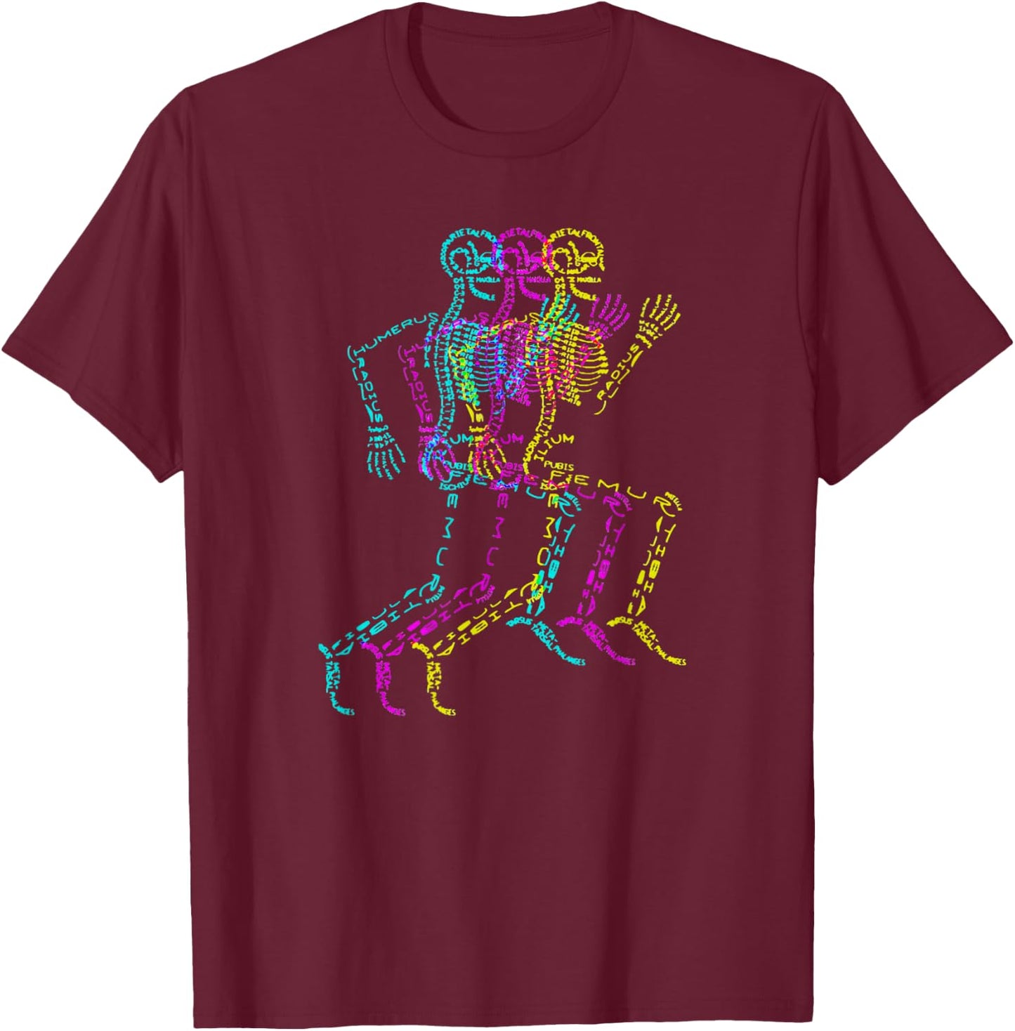 Nerdy Skeleton Bones Labeled Funny Halloween Human Anatomy T-Shirt - T-Shirt | Maroon