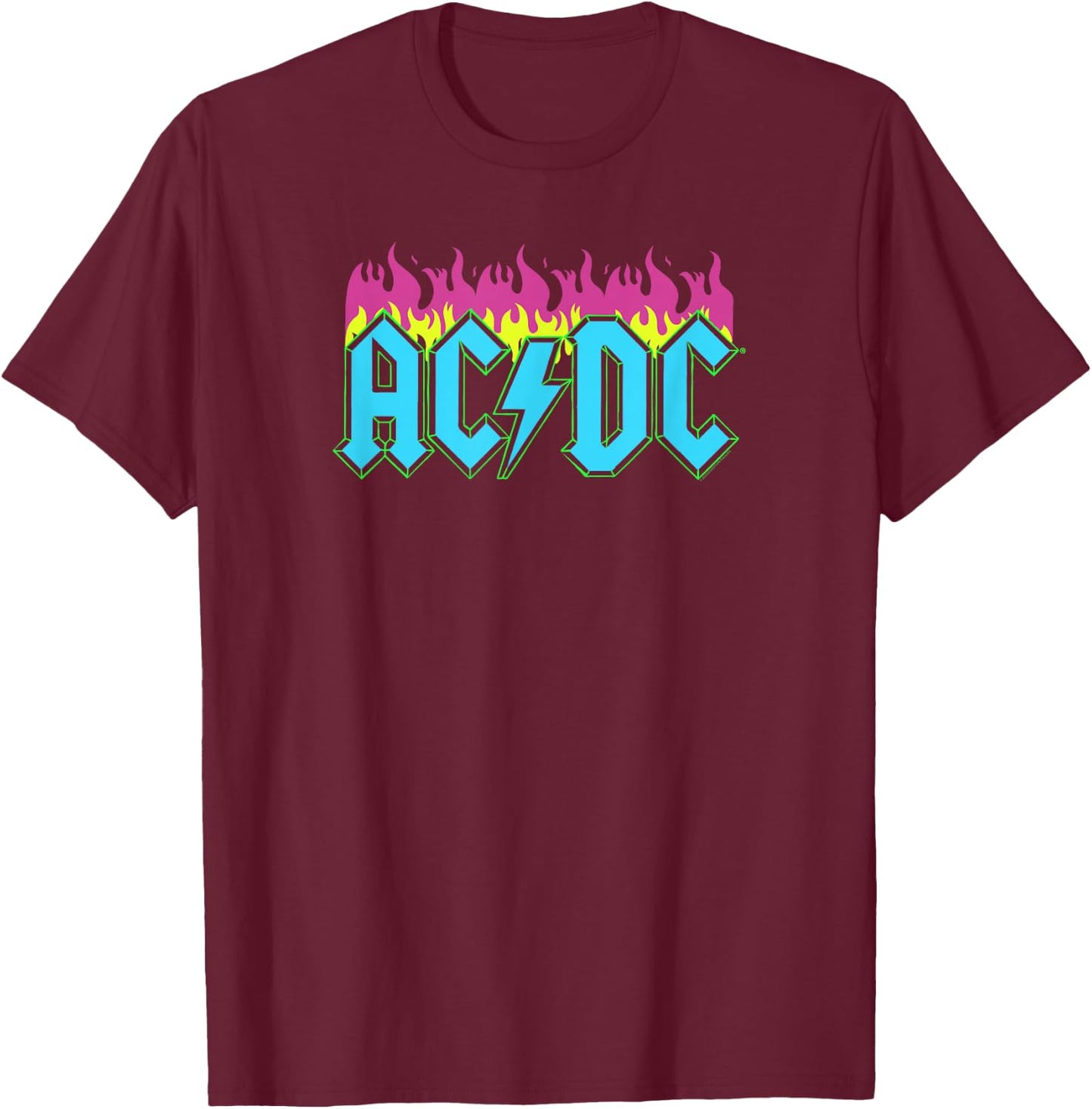 Official AC/DC Rock Music Band Neon Flames Logo T-Shirt - T-Shirt | Maroon
