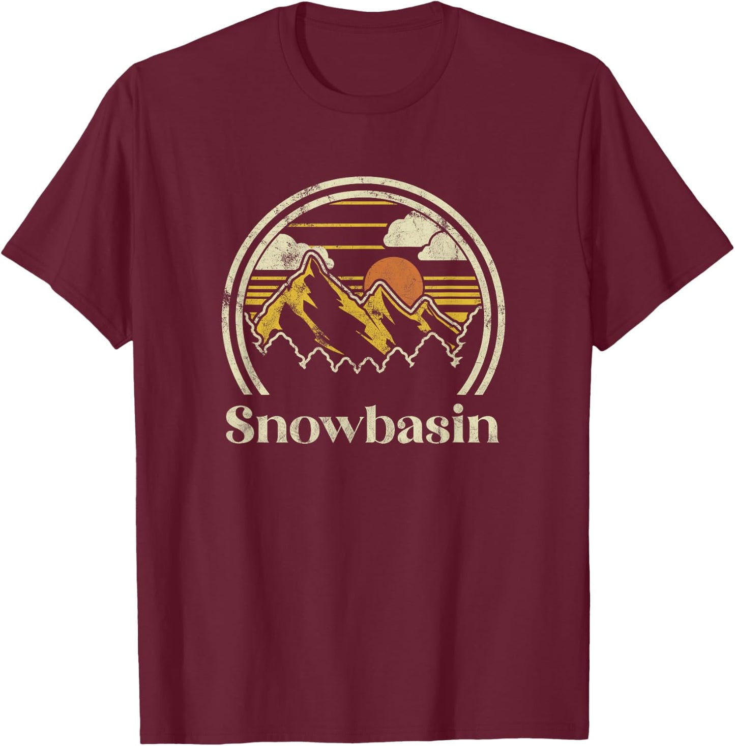 Snowbasin Mountains Utah Hiking Outdoors Retro T-Shirt - T-Shirt | Maroon
