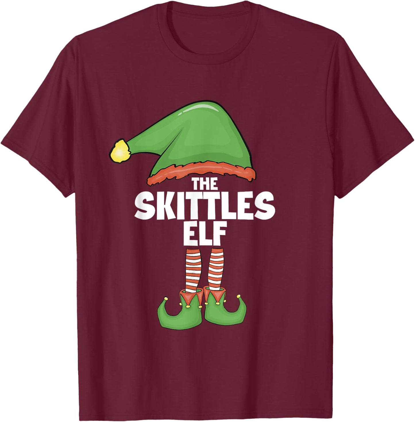 Skittles Elf Family Xmas Holiday Santa Elf Christmas T-Shirt - T-Shirt | Maroon