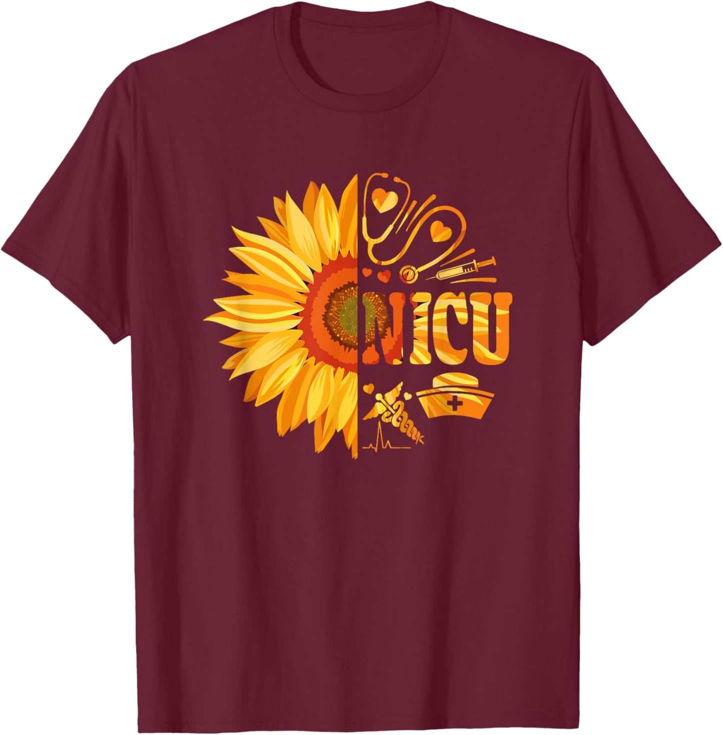 Sunflower NICU - Nursing Neonatal Intensive Care Unit T-Shirt - T-Shirt | Maroon