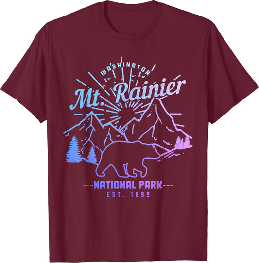 Mt. Rainier Washington Vintage Mountain National Park PNW T-Shirt - T-Shirt | Maroon