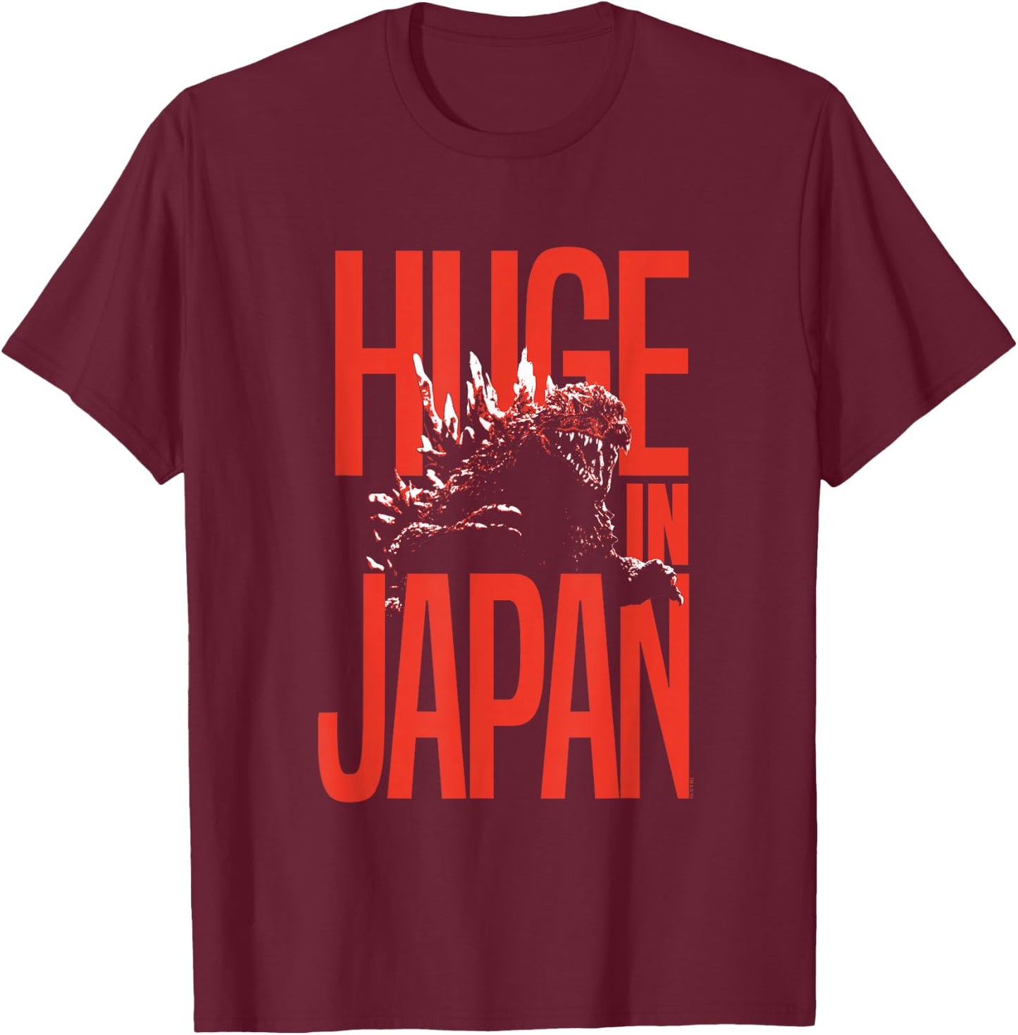 Godzilla Huge in Japan Red Text Monster Movie T-Shirt - T-Shirt | Maroon
